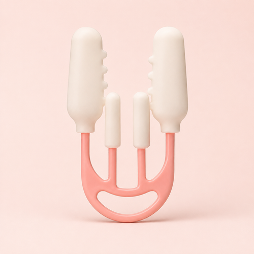 Representational studio image of the Enova Nose Contour Clip with pink frame and four white contact pads