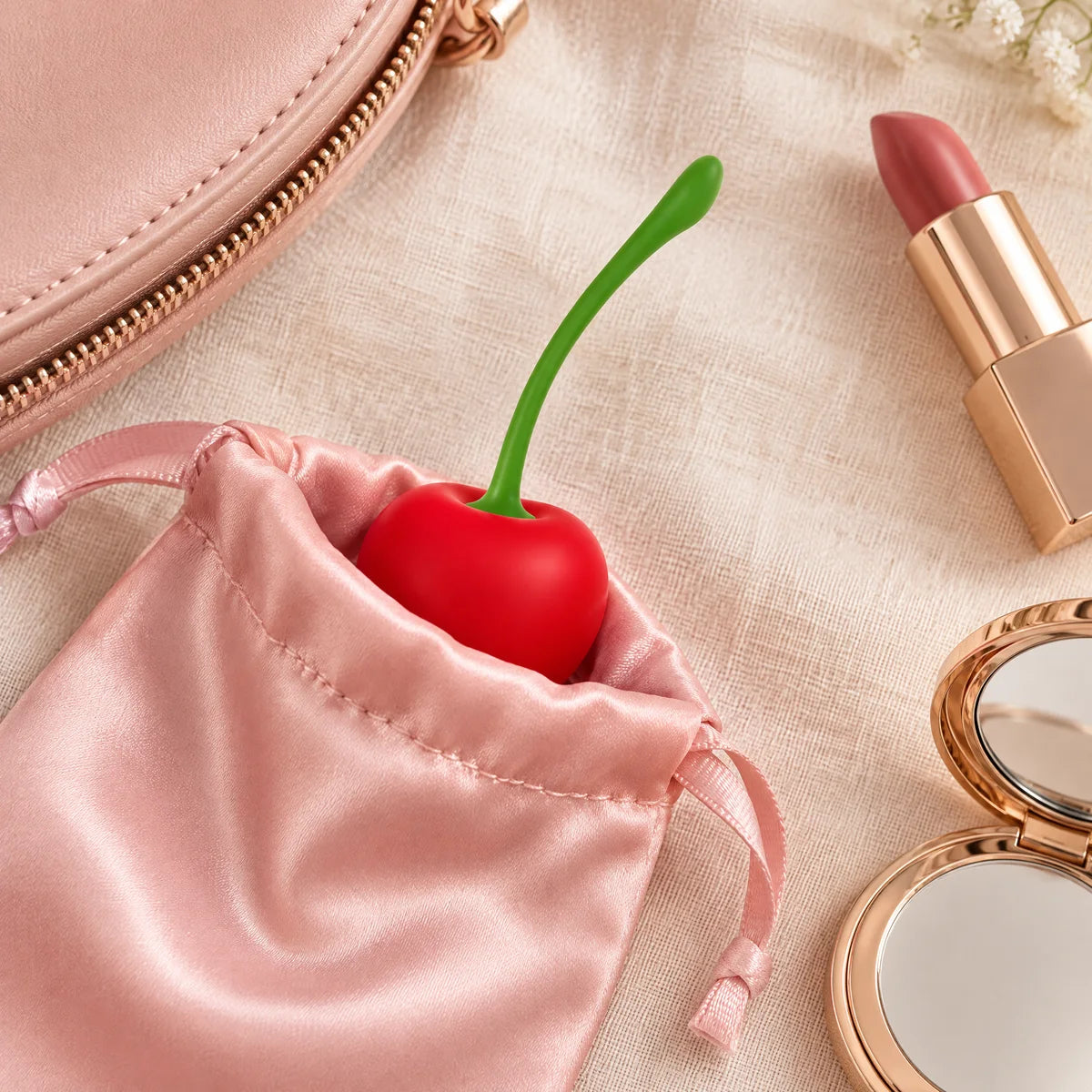 Cherie in a makeup pouch