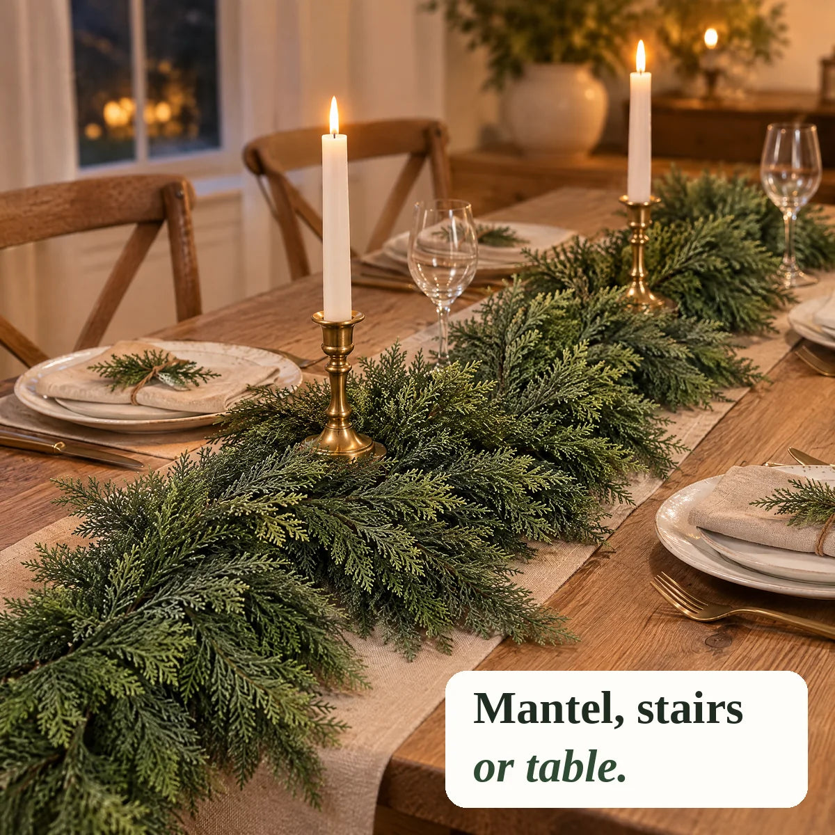 EverCedar garland as a table runner