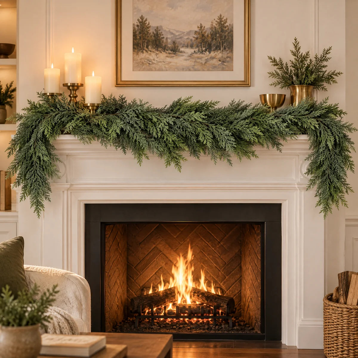 EverCedar garland on a mantel