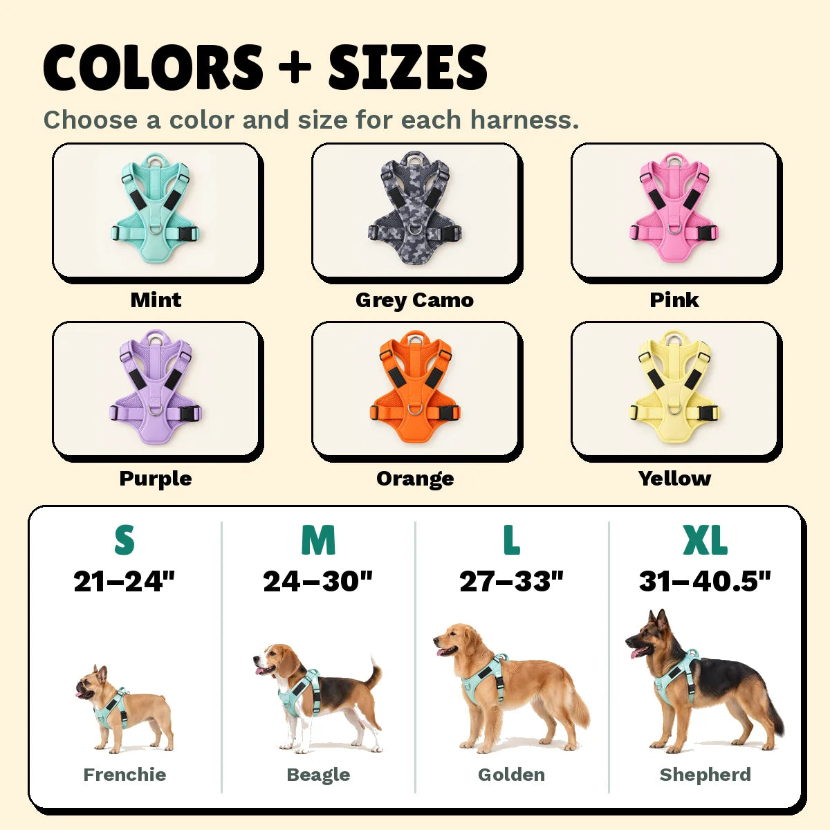 StrideFit colors and size chart