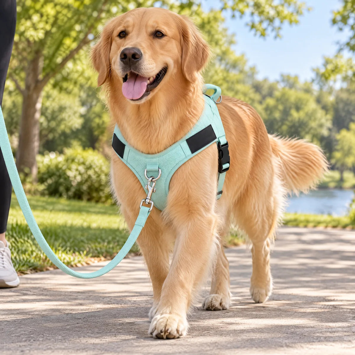 Dog wearing StrideFit on a walk